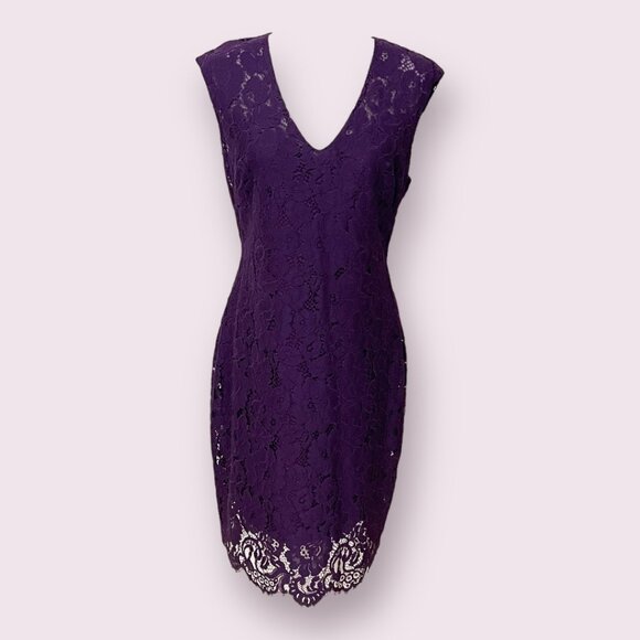 Lauren Ralph Lauren Dresses & Skirts - Lauren Ralph Lauren Women's Sheath Dress Lace Purple Size 10 Cap Sleeve V-Neck